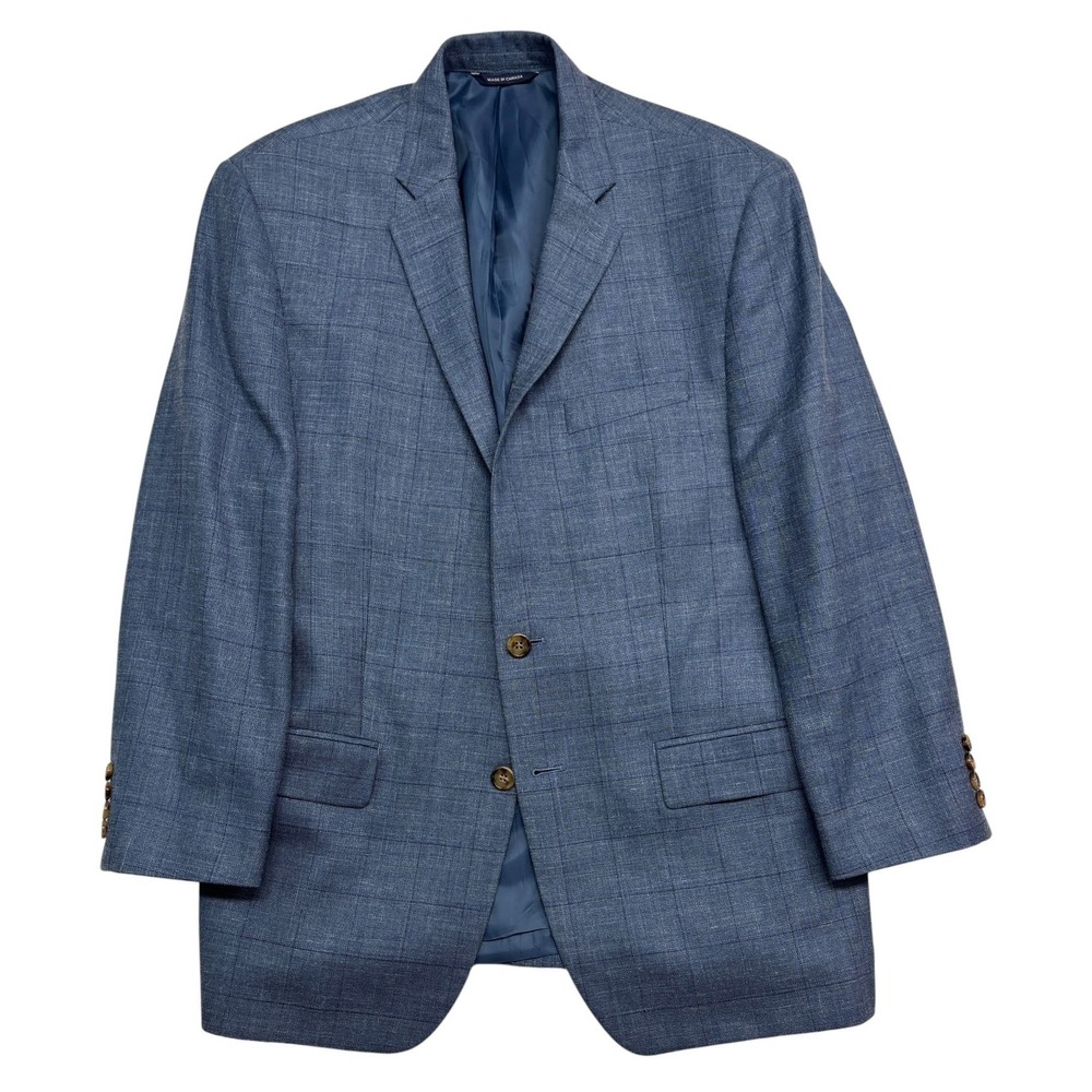 Ralph Lauren 42R Blue Windowpane Silk Wool Linen Blazer Jacket Sport Suit Coat